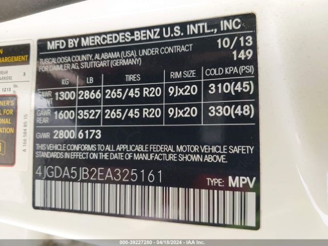 Photo 8 VIN: 4JGDA5JB2EA325161 - MERCEDES-BENZ ML 350 