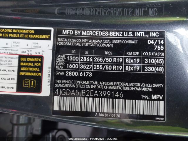 Photo 8 VIN: 4JGDA5JB2EA399146 - MERCEDES-BENZ ML 350 