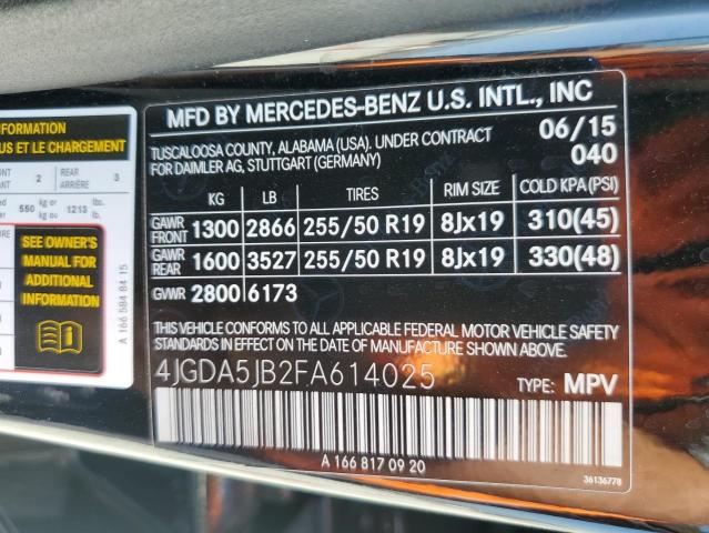 Photo 12 VIN: 4JGDA5JB2FA614025 - MERCEDES-BENZ ML 350 