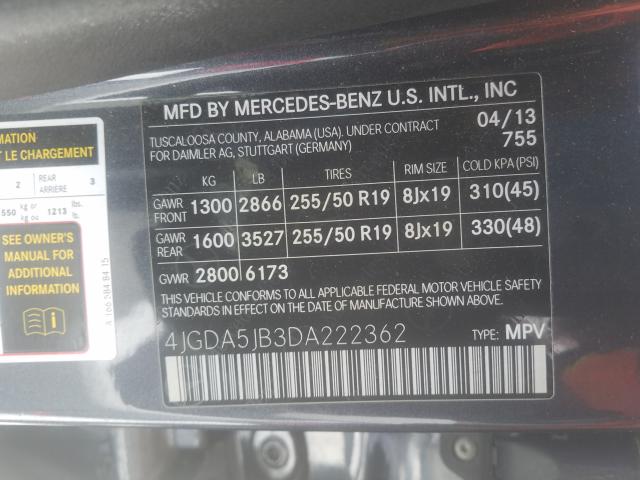 Photo 9 VIN: 4JGDA5JB3DA222362 - MERCEDES-BENZ ML 350 