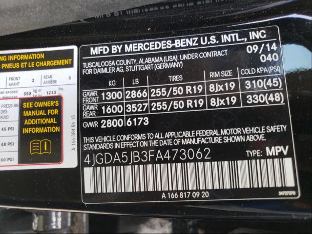 Photo 9 VIN: 4JGDA5JB3FA473062 - MERCEDES-BENZ ML 350 