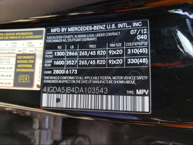 Photo 9 VIN: 4JGDA5JB4DA103543 - MERCEDES-BENZ ML 350 