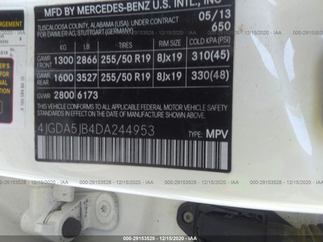 Photo 8 VIN: 4JGDA5JB4DA244953 - MERCEDES-BENZ M-CLASS 