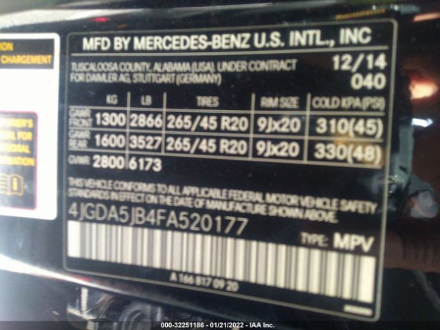 Photo 8 VIN: 4JGDA5JB4FA520177 - MERCEDES-BENZ M-CLASS 