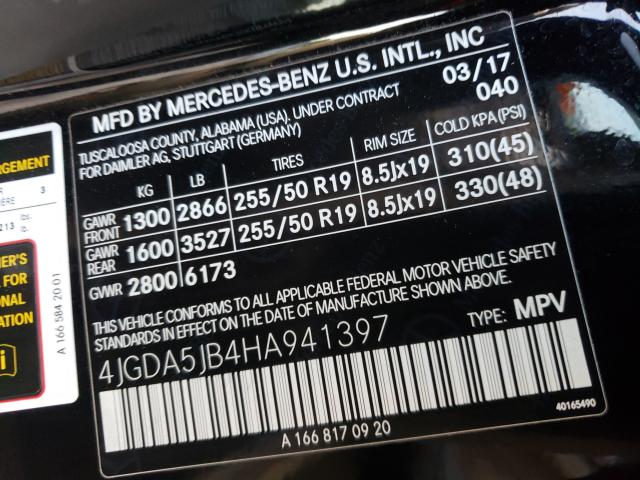 Photo 9 VIN: 4JGDA5JB4HA941397 - MERCEDES-BENZ GLE 350 