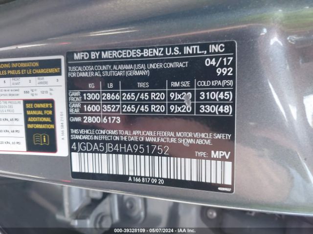 Photo 8 VIN: 4JGDA5JB4HA951752 - MERCEDES-BENZ GLE 