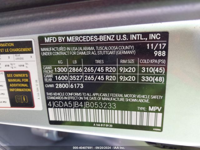 Photo 8 VIN: 4JGDA5JB4JB053233 - MERCEDES-BENZ GLE-CLASS 