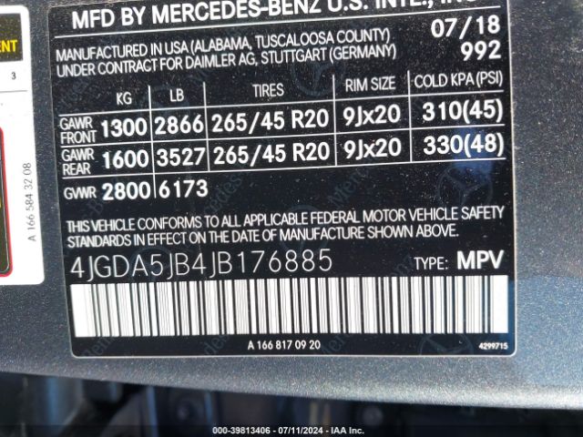 Photo 8 VIN: 4JGDA5JB4JB176885 - MERCEDES-BENZ GLE-CLASS 