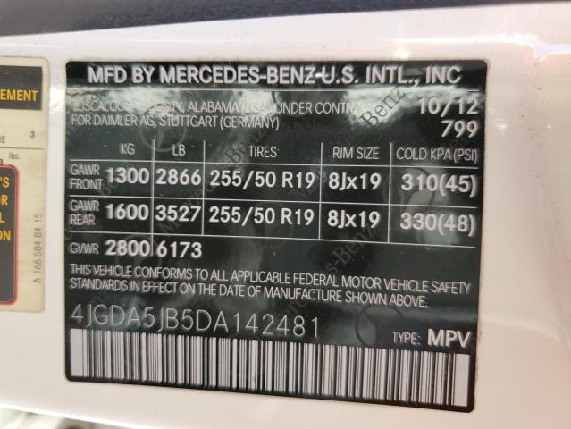 Photo 13 VIN: 4JGDA5JB5DA142481 - MERCEDES-BENZ ML 350 