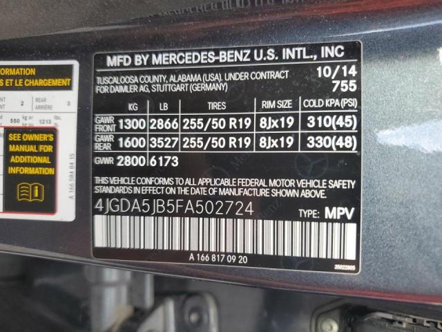 Photo 12 VIN: 4JGDA5JB5FA502724 - MERCEDES-BENZ ML 350 