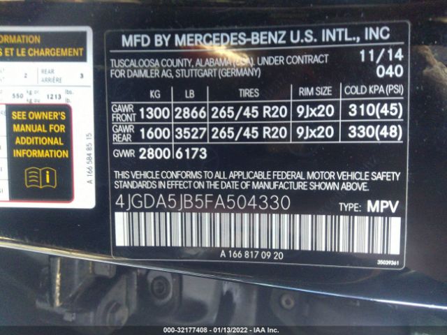 Photo 8 VIN: 4JGDA5JB5FA504330 - MERCEDES-BENZ M-CLASS 