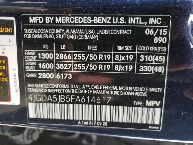 Photo 9 VIN: 4JGDA5JB5FA614617 - MERCEDES-BENZ ML 350 