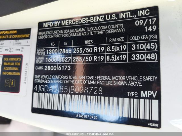 Photo 8 VIN: 4JGDA5JB5JB028728 - MERCEDES-BENZ GLE-CLASS 