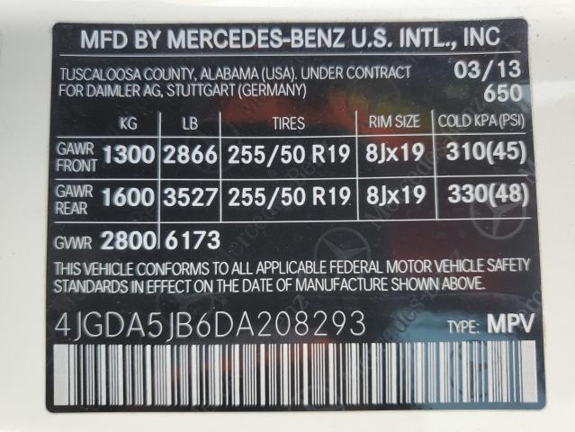 Photo 12 VIN: 4JGDA5JB6DA208293 - MERCEDES-BENZ ML 350 