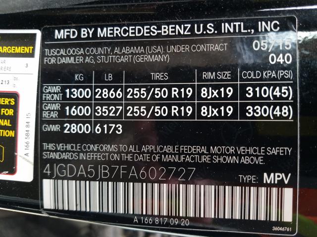 Photo 9 VIN: 4JGDA5JB7FA602727 - MERCEDES-BENZ ML 350 