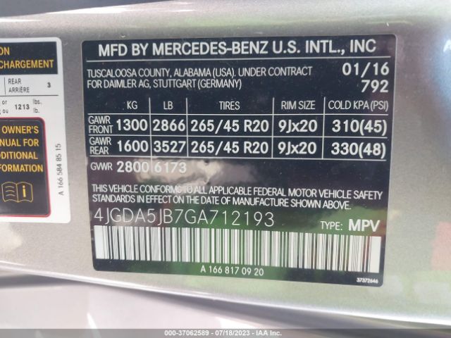 Photo 8 VIN: 4JGDA5JB7GA712193 - MERCEDES-BENZ GLE 350 