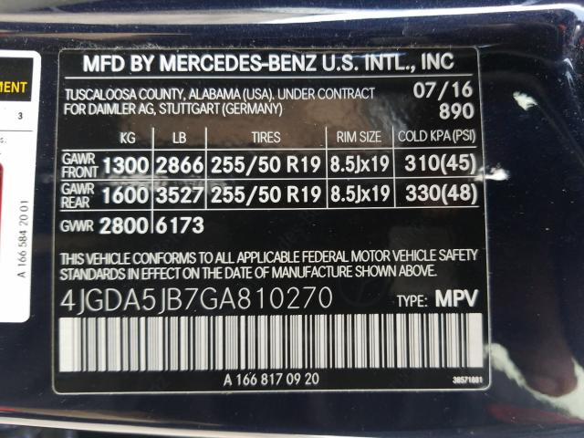 Photo 9 VIN: 4JGDA5JB7GA810270 - MERCEDES-BENZ GLE 350 