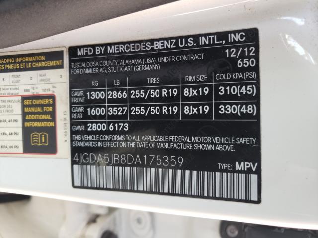 Photo 9 VIN: 4JGDA5JB8DA175359 - MERCEDES-BENZ ML 350 