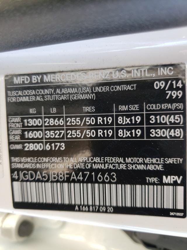 Photo 9 VIN: 4JGDA5JB8FA471663 - MERCEDES-BENZ ML 350 