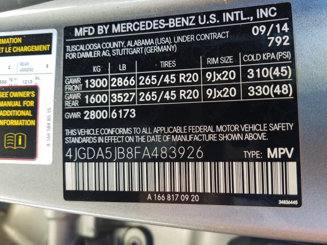 Photo 9 VIN: 4JGDA5JB8FA483926 - MERCEDES-BENZ ML 350 