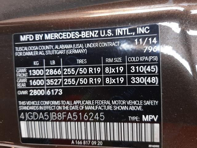 Photo 9 VIN: 4JGDA5JB8FA516245 - MERCEDES-BENZ ML 350 