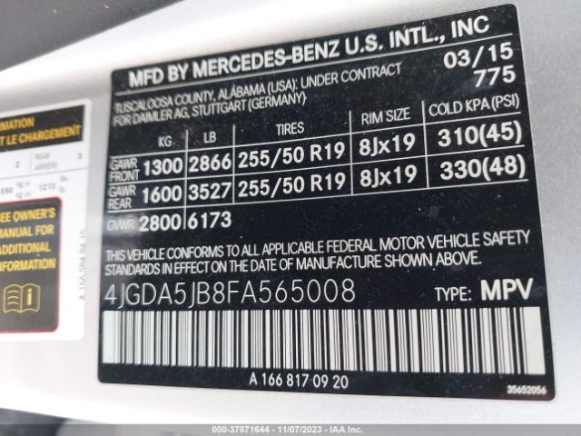 Photo 8 VIN: 4JGDA5JB8FA565008 - MERCEDES-BENZ ML 350 