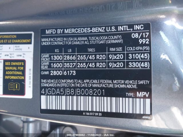 Photo 8 VIN: 4JGDA5JB8JB008201 - MERCEDES-BENZ GLE 350 