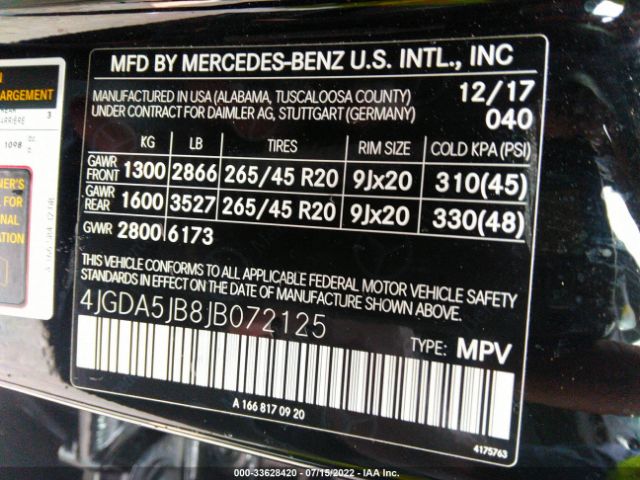 Photo 8 VIN: 4JGDA5JB8JB072125 - MERCEDES-BENZ GLE 