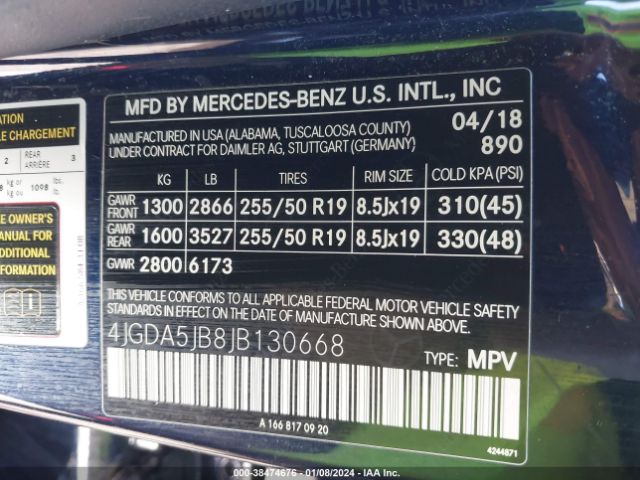 Photo 8 VIN: 4JGDA5JB8JB130668 - MERCEDES-BENZ GLE 350 