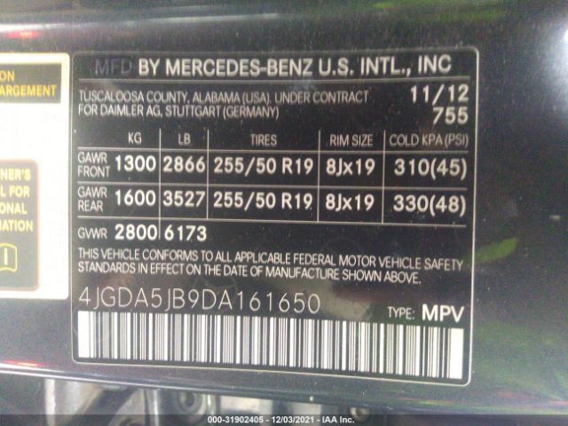 Photo 8 VIN: 4JGDA5JB9DA161650 - MERCEDES-BENZ M-CLASS 