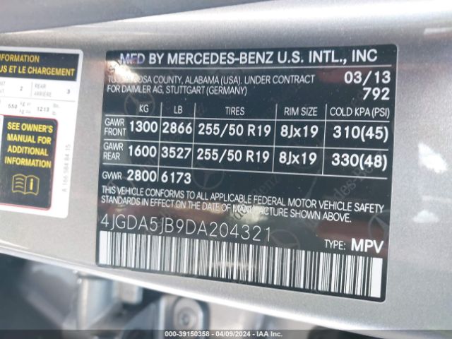 Photo 8 VIN: 4JGDA5JB9DA204321 - MERCEDES-BENZ ML 350 