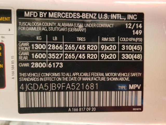 Photo 9 VIN: 4JGDA5JB9FA521681 - MERCEDES-BENZ ML 350 