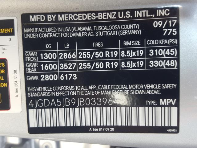 Photo 9 VIN: 4JGDA5JB9JB033964 - MERCEDES-BENZ GLE 350 