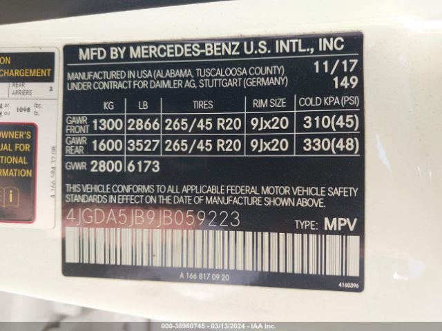 Photo 8 VIN: 4JGDA5JB9JB059223 - MERCEDES-BENZ GLE 350 