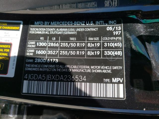 Photo 9 VIN: 4JGDA5JBXDA236534 - MERCEDES-BENZ ML 350 