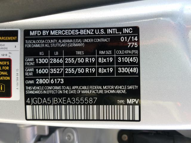 Photo 9 VIN: 4JGDA5JBXEA355587 - MERCEDES-BENZ ML 350 