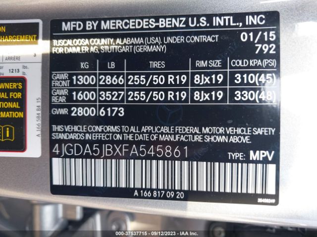 Photo 8 VIN: 4JGDA5JBXFA545861 - MERCEDES-BENZ M-CLASS 