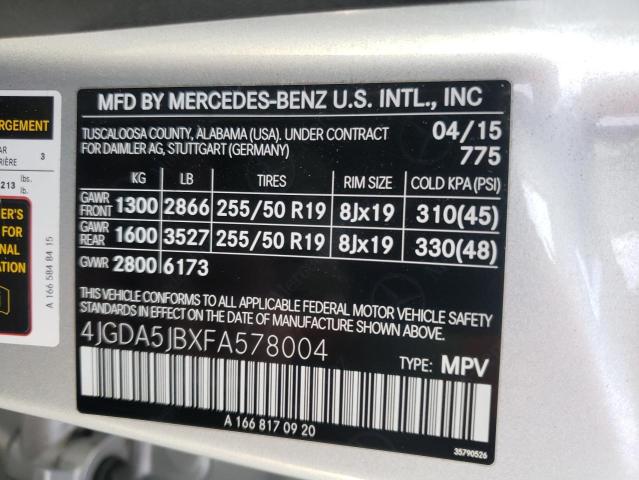 Photo 12 VIN: 4JGDA5JBXFA578004 - MERCEDES-BENZ M-CLASS 