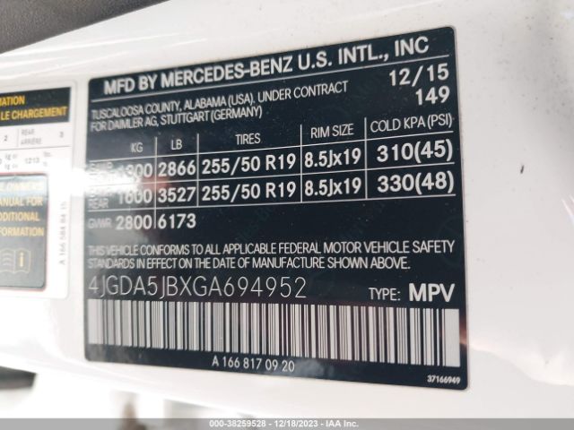 Photo 8 VIN: 4JGDA5JBXGA694952 - MERCEDES-BENZ GLE 350 