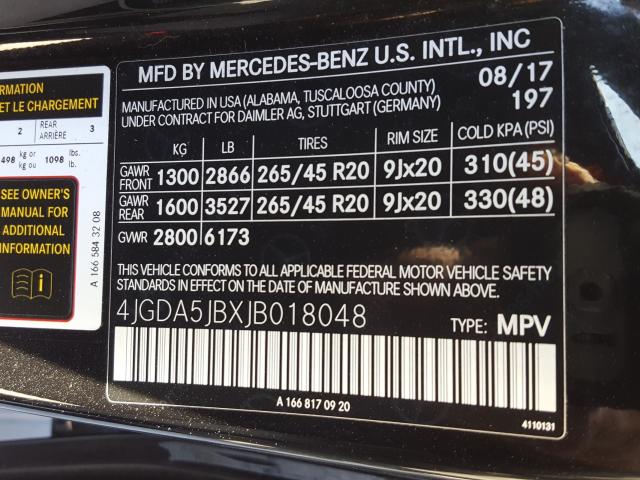 Photo 9 VIN: 4JGDA5JBXJB018048 - MERCEDES-BENZ GLE 350 