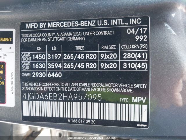 Photo 8 VIN: 4JGDA6EB2HA957095 - MERCEDES-BENZ GLE-CLASS 