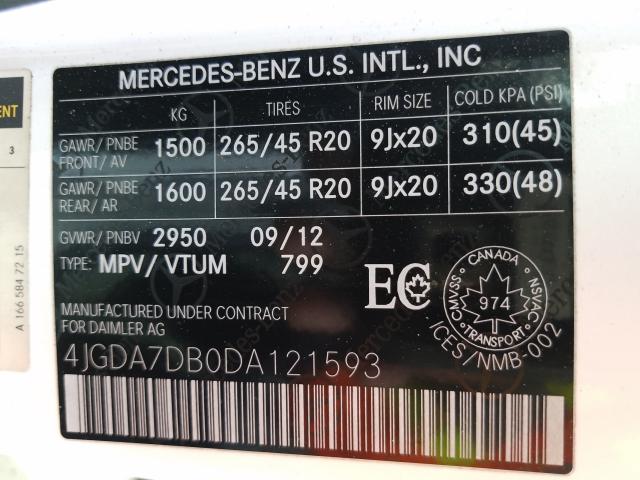 Photo 9 VIN: 4JGDA7DB0DA121593 - MERCEDES-BENZ ML 550 4MA 