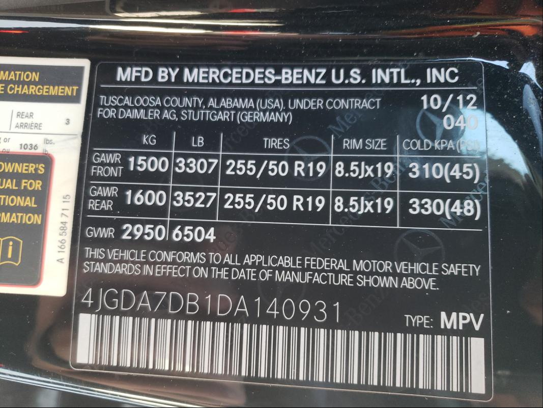 Photo 9 VIN: 4JGDA7DB1DA140931 - MERCEDES-BENZ ML 550 4MA 