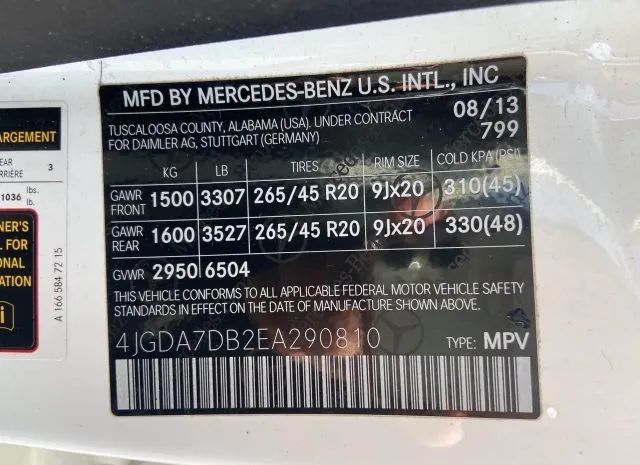 Photo 8 VIN: 4JGDA7DB2EA290810 - MERCEDES-BENZ M-CLASS 