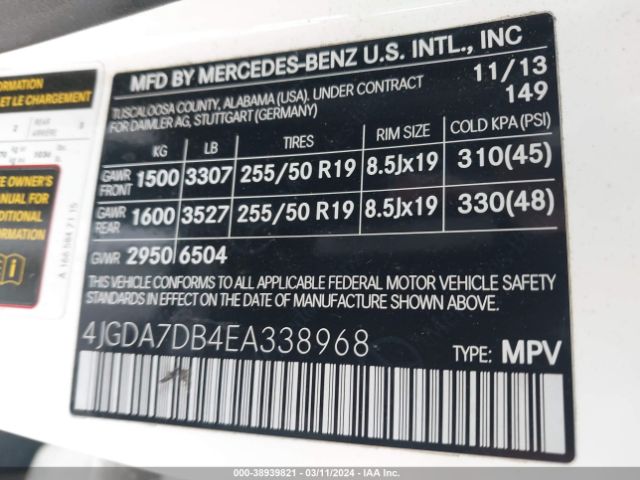 Photo 8 VIN: 4JGDA7DB4EA338968 - MERCEDES-BENZ ML 550 