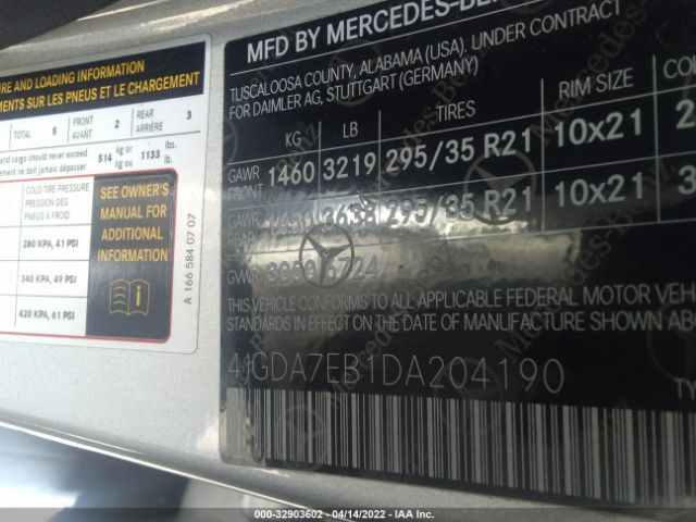 Photo 8 VIN: 4JGDA7EB1DA204190 - MERCEDES-BENZ M-CLASS 