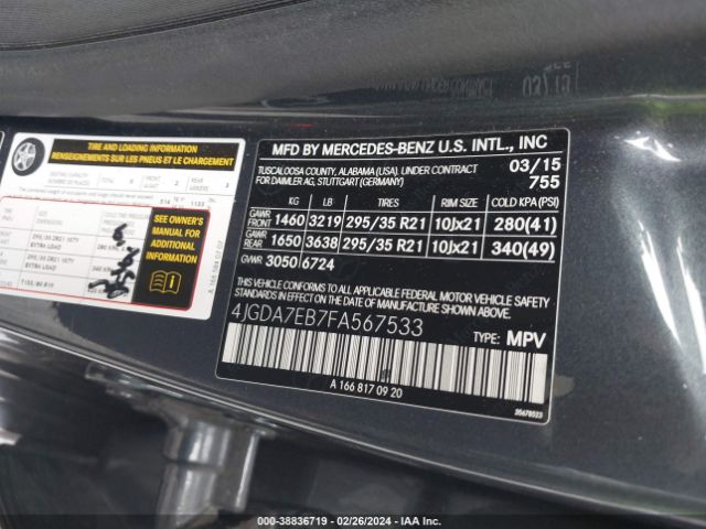 Photo 8 VIN: 4JGDA7EB7FA567533 - MERCEDES-BENZ ML 63 AMG 