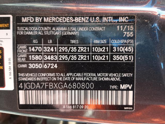 Photo 9 VIN: 4JGDA7FBXGA680800 - MERCEDES-BENZ GLE 63 AMG 