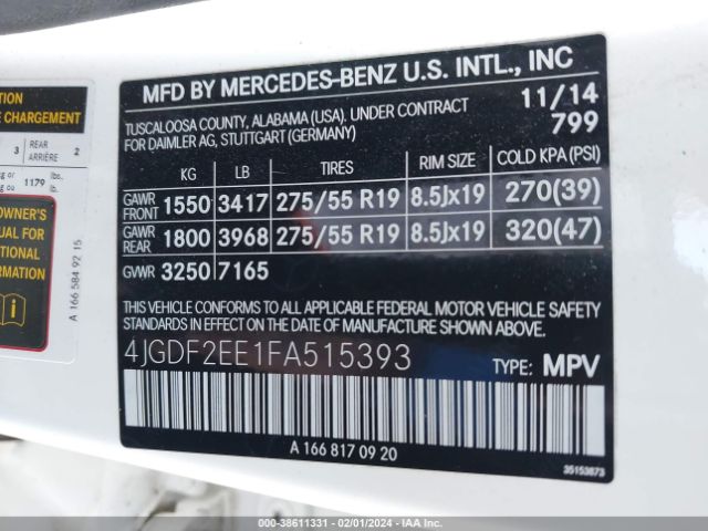 Photo 8 VIN: 4JGDF2EE1FA515393 - MERCEDES-BENZ GL 350 BLUETEC 