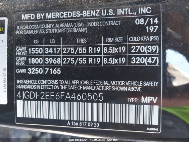 Photo 8 VIN: 4JGDF2EE6FA460505 - MERCEDES-BENZ GL-CLASS 